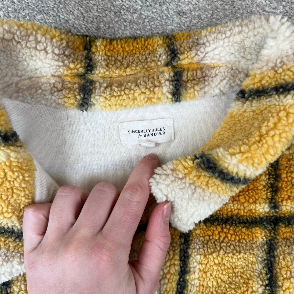 Sincerely Jules For Bandier Aspen Sherpa Jacket in Amber Plaid Shacket (Sz L) - Picture 9 of 11